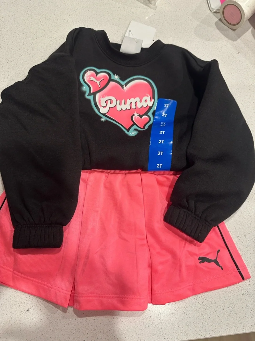Puma Girls Black & Pink Heart Logo Dress - 2T - Picture 1 of 4